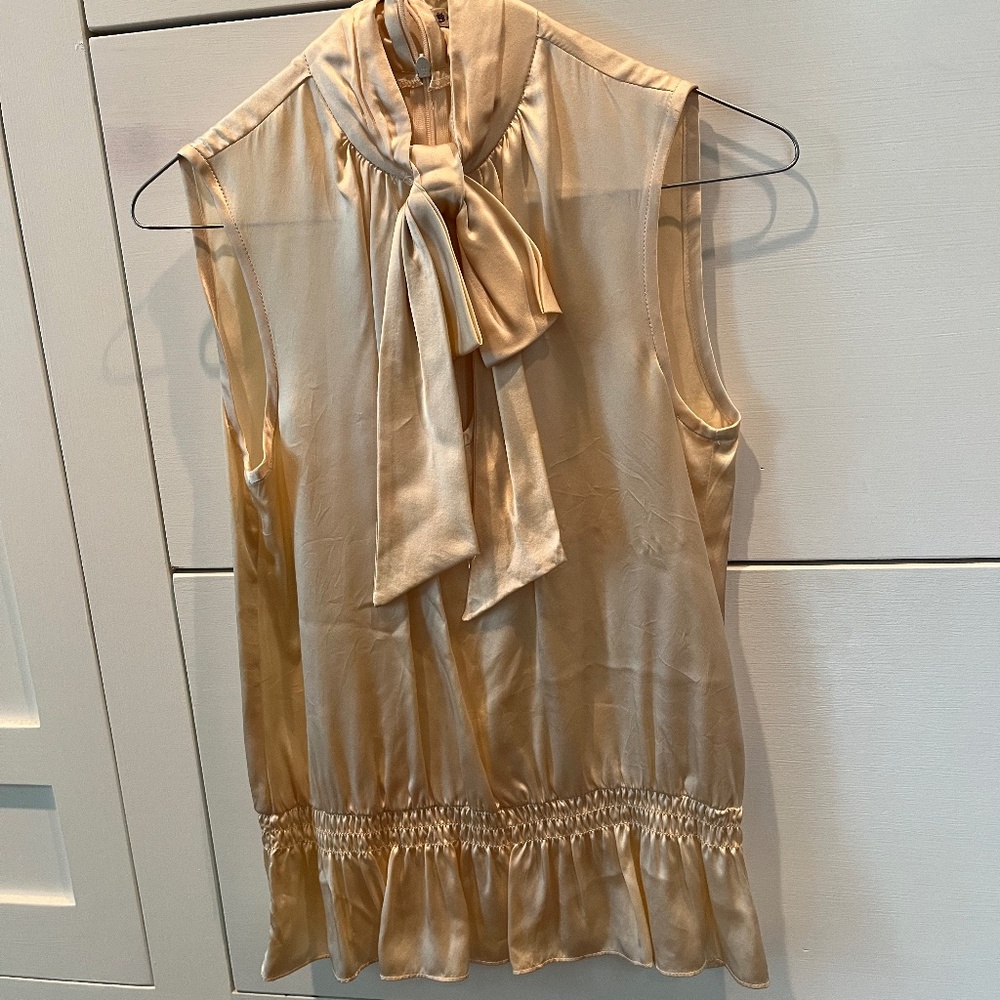 Nanette Lepore Cream Satin Top with Bow-Tie at Neck